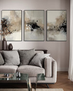 Cargar imagen en el visor de la galería, Set Cuadros Decorativos Abstracto Negro Arena 2-236- Tríptico Modernos y Elegante Estilo Boho en Tonos Neutros

