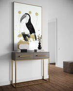 Cargar imagen en el visor de la galería, Cuadro Decorativo Abstracto Negro Arena 2-268 - Boceto de Tucan, Aves en Blanco, Negro y Dorado Oro Arte Moderno Estilo Boho
