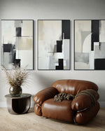 Cargar imagen en el visor de la galería, Set Cuadros Decorativos Abstracto Negro Arena 2-227 - Triptico Moderno y Elegante Arte Minimalista Estilo Nordico en Tonos Neutros
