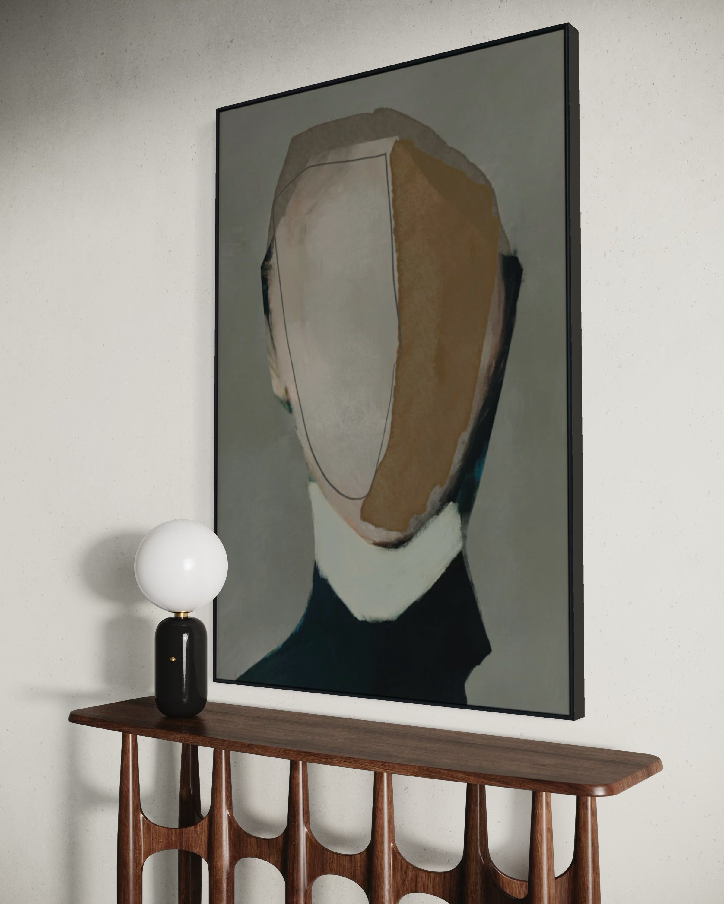 Cuadro Decorativo Abstracto Negro Arena 2-233 Rostro Modernos Cara Minimalista en Tonos Neutros