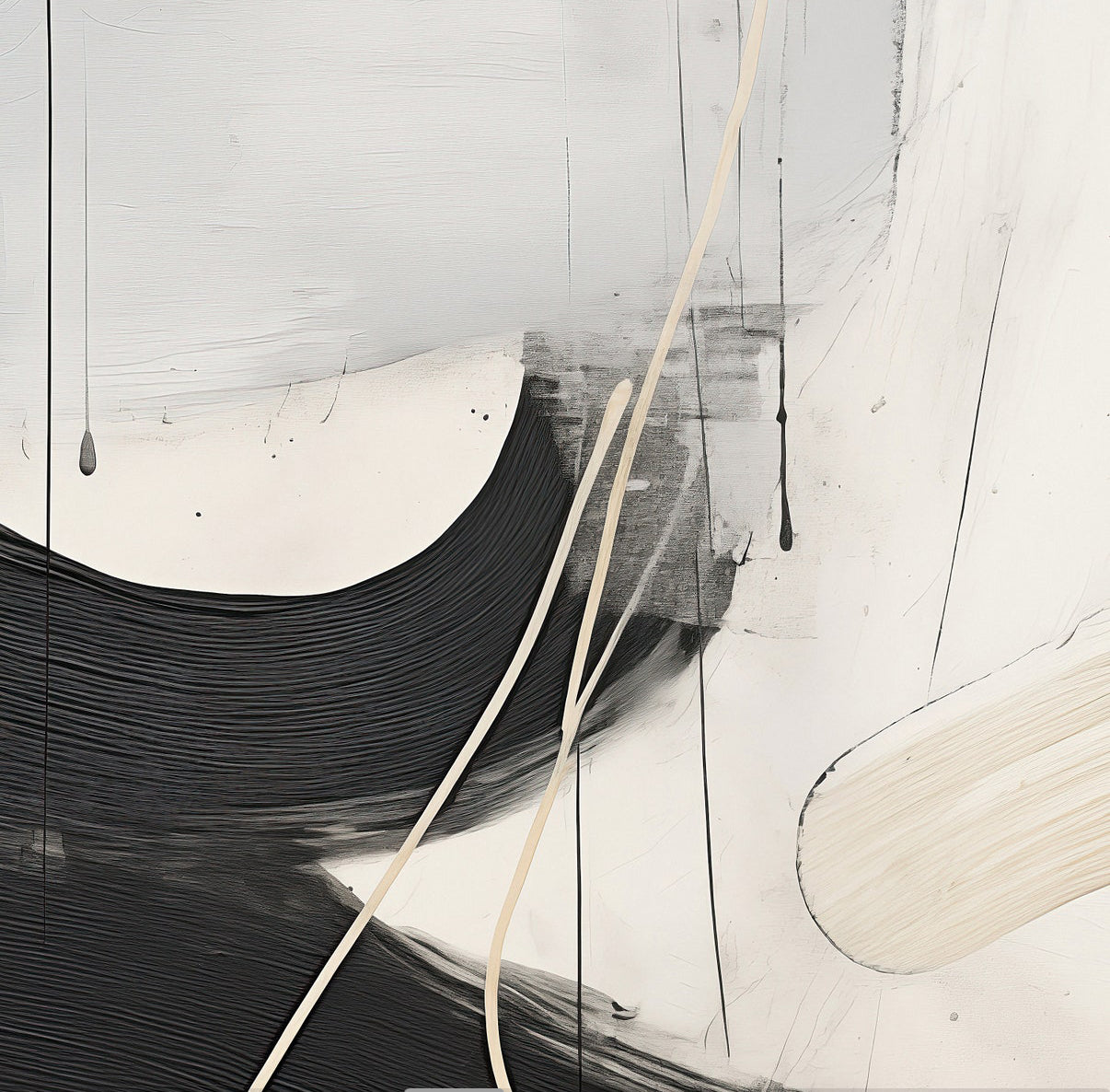 Set de 3 Cuadros Decorativos Abstracto Negro Arena 2 - 221 - Triptico Moderno y Minimalista Arte Elegante Estilo Nordico Tonos Neutros