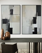 Cargar imagen en el visor de la galería, Set Cuadros Decorativos Abstracto Negro Arena 2 - 227 - Diptico Moderno y Minimalista Arte Estilo Nordico en Negro, Beige y Gris Tonos Neutros
