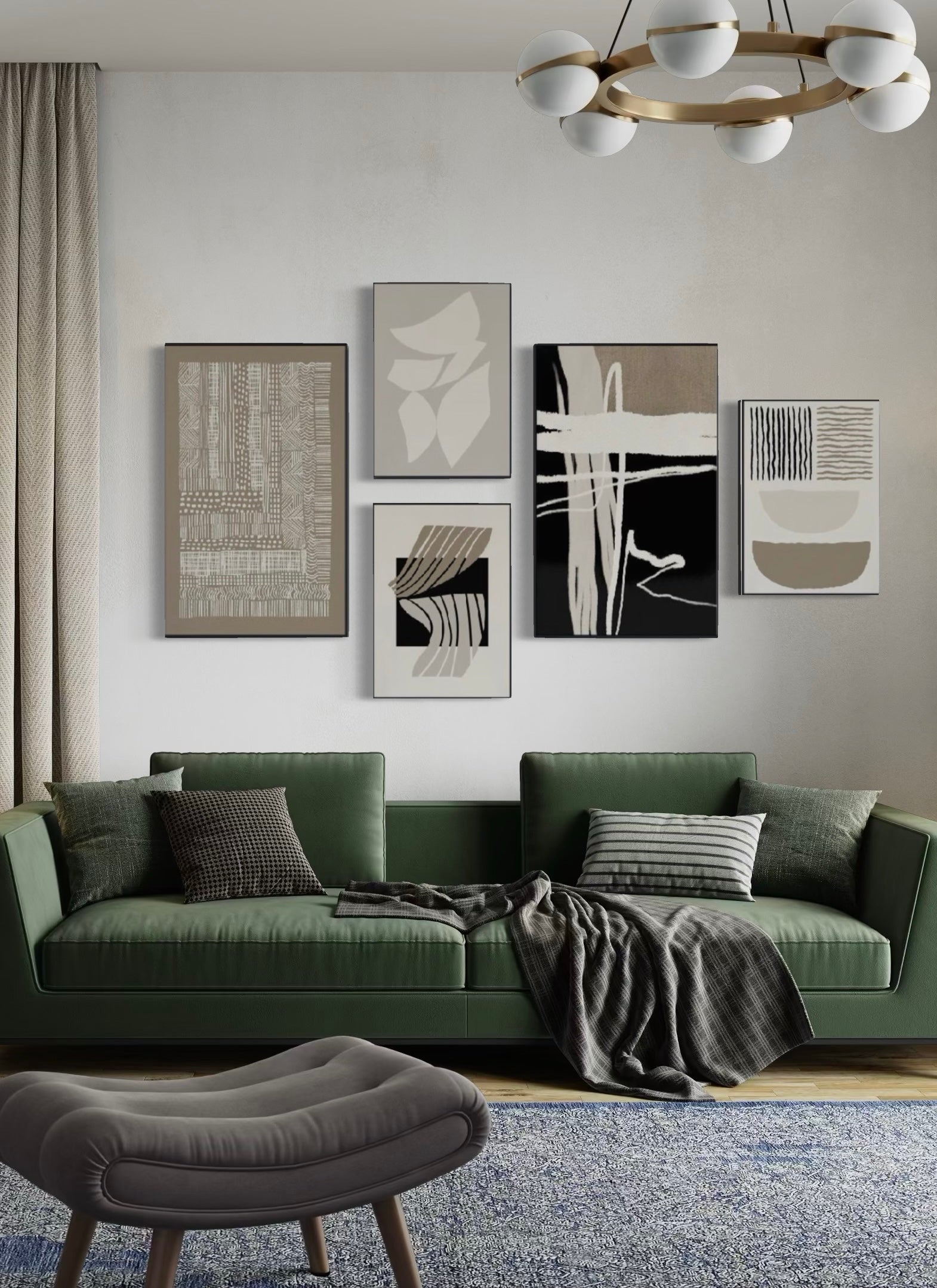 Set Cuadros Decorativos Abstracto Negro Arena 2 - 218A - 5piezas Minimalistas Arte Moderno Estilo Nordico en Tonos Neutros