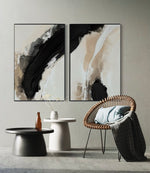 Cargar imagen en el visor de la galería, Set Cuadros Decorativos Abstracto Negro Arena 2 - 212 - Diptico Moderno y Minimalista en Tonos Negro y Beige Colores Neutros Estilo Nordico

