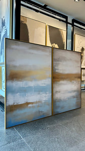 Set de 2 Cuadros Decorativos Abstract Colors 3-311 - Arte Moderno y Elegante en tonos Azul y Dorado-Diptico