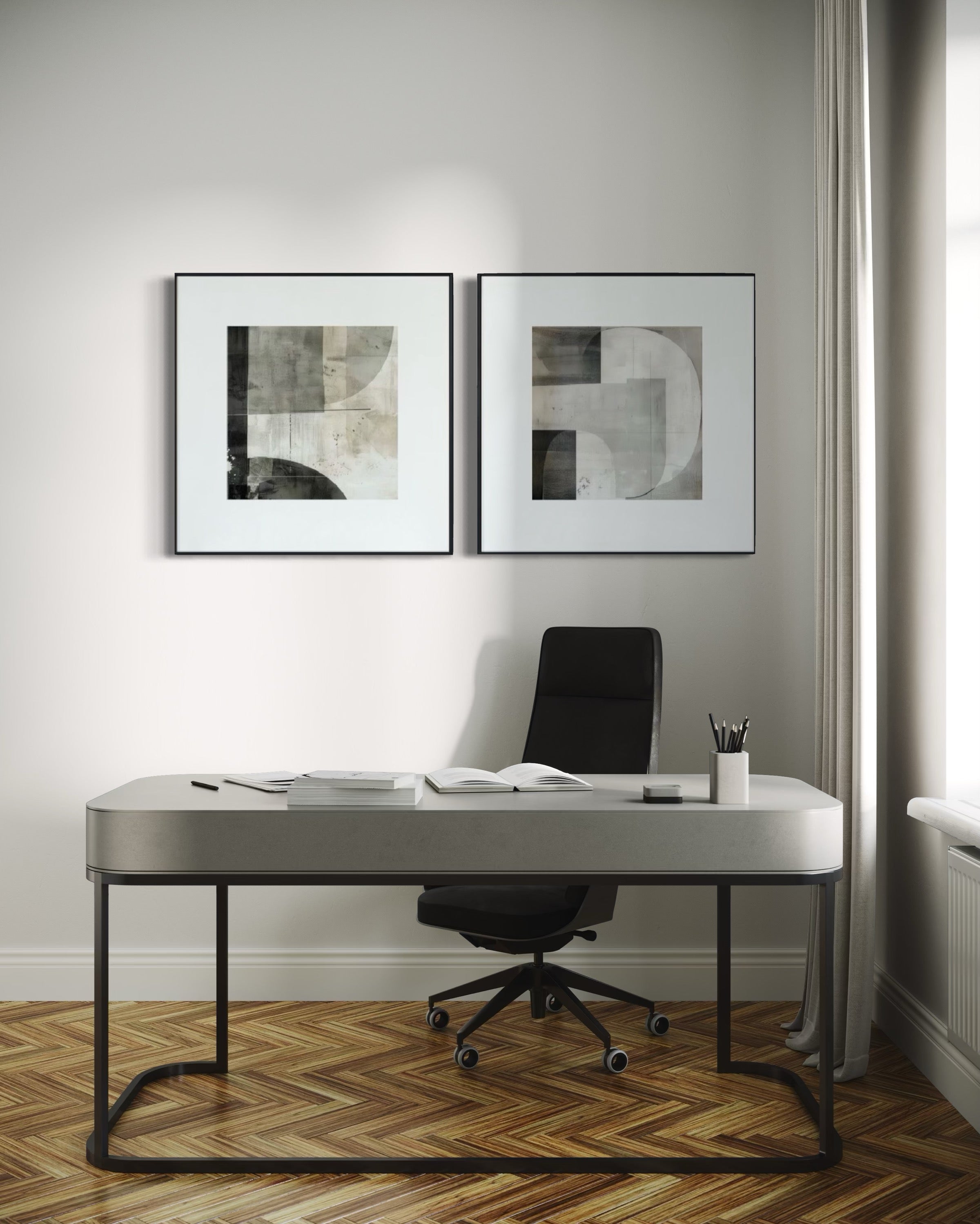 Set Cuadros Decorativos Abstracto Negro Arena 2 - 232 - Diptico Moderno Arte Minimalista Estilo Nordico Tonos Neutros