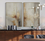 Cargar imagen en el visor de la galería, Set Cuadros Decorativos Abstracto Negro Arena 2 - 280 - Diptico Moderno y Elegante Arte Estilo Boho en Beige y Dorado Oro
