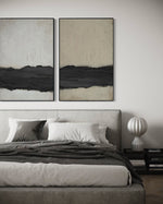 Cargar imagen en el visor de la galería, Set Cuadros Decorativos Abstracto Negro Arena 2-241 - Diptico Moderno y Minimalista Arte Estilo Nordico Tonos Neutros
