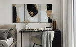 Cargar imagen en el visor de la galería, Set Cuadros Decorativos Abstracto Negro Arena 2 - 214 - Triptico Minimalista y Elegante Arte estilo Nordico en Tonos Beige, Negro, Blanco y Dorado Oro
