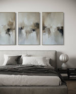 Cargar imagen en el visor de la galería, Set Cuadros Decorativos Abstracto Negro Arena 2 - 201 - Triptico Estilo Nordico Arte Moderno en Tonos Neutros
