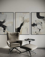 Cargar imagen en el visor de la galería, Set de 3 Cuadros Decorativos Abstracto Negro Arena 2 - 221 - Triptico Moderno y Minimalista Arte Elegante Estilo Nordico Tonos Neutros
