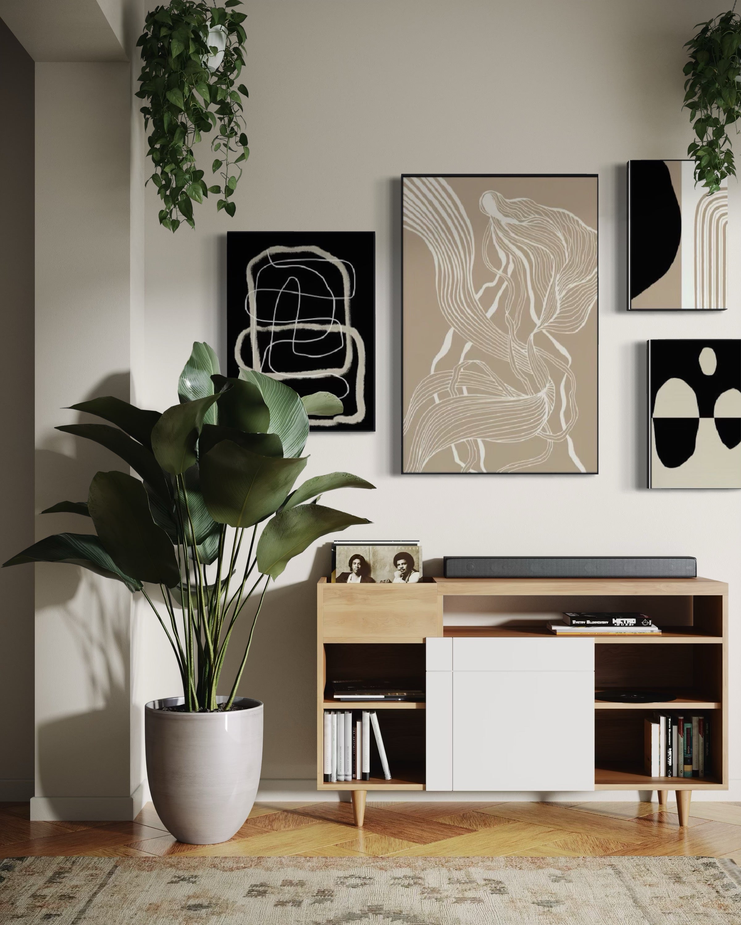 Set Cuadros Decorativos Abstracto Negro Arena 2 - 230 B - 4piezas Arte Moderno y Minimalista Estilo Nordico Tonos Neutros