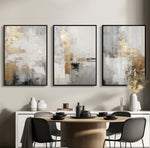 Cargar imagen en el visor de la galería, Set Cuadros Decorativos Abstracto Negro Arena 2-271 -Triptico  Moderno y Elegante en Tonos Negro, Gris, Beige y Dorado Oro
