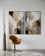 Cargar imagen en el visor de la galería, Set Cuadros Decorativos Abstracto Negro Arena 2 - 206 - Diptico Modernos Arte Minimalista estilo Boho en Tonos Neutros Cálidos
