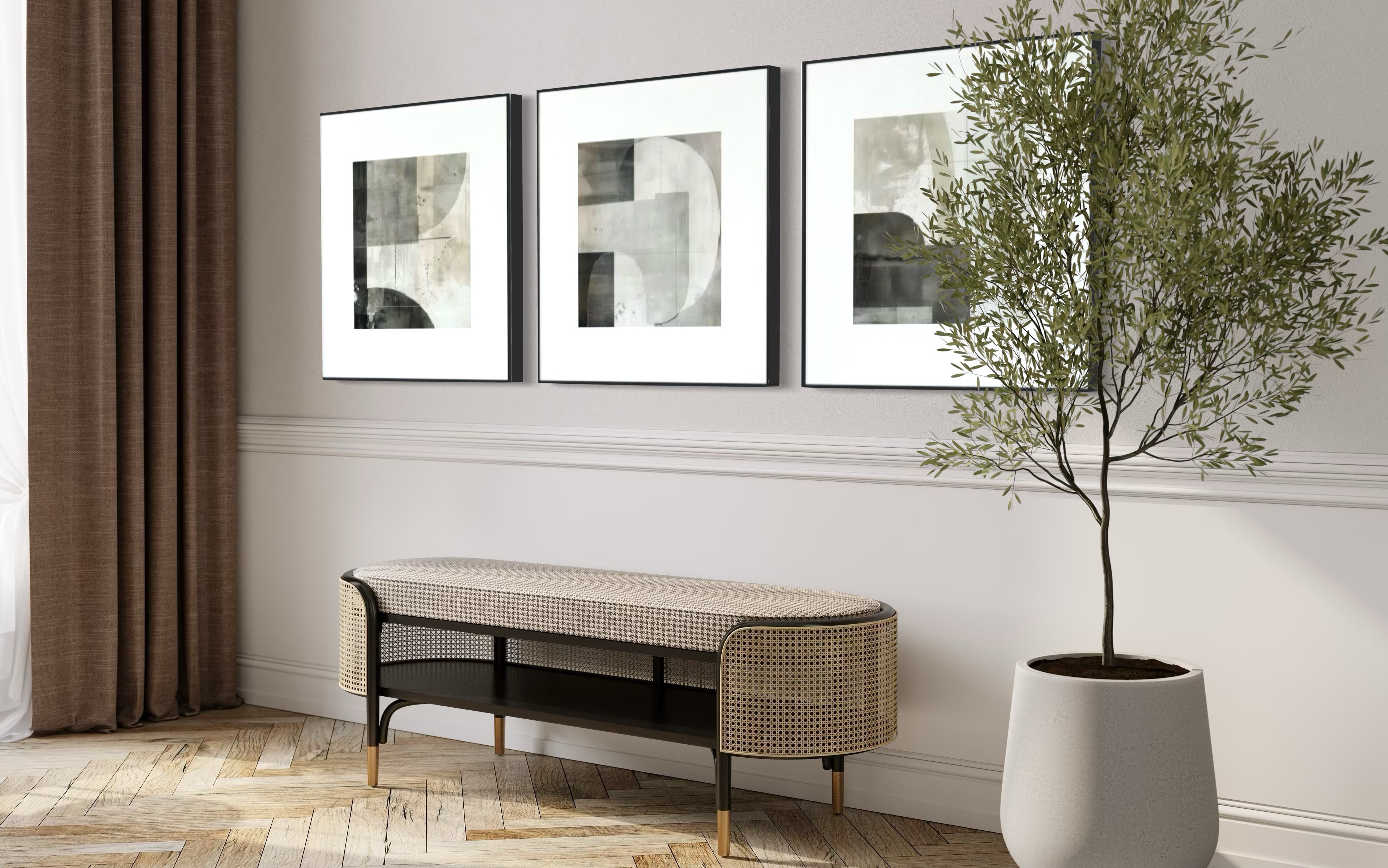 Set Cuadros Decorativos Abstracto Negro Arena  2 - 232 - Triptico Moderno y Elegante Arte Minimalista Estilo Nordico