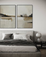 Cargar imagen en el visor de la galería, Set Cuadros Decorativos Abstracto Negro Arena 2 - 216 - Diptico Minimalista Arte Moderno y Elegante Tonos Beige y Negro
