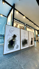 Cargar imagen en el visor de la galería, Set 3 Cuadros Decorativos Abstracto Negro Arena 010 - Trazo Línea Continua Siluetas Femeninas Estilo Boho Minimalista - Triptico
