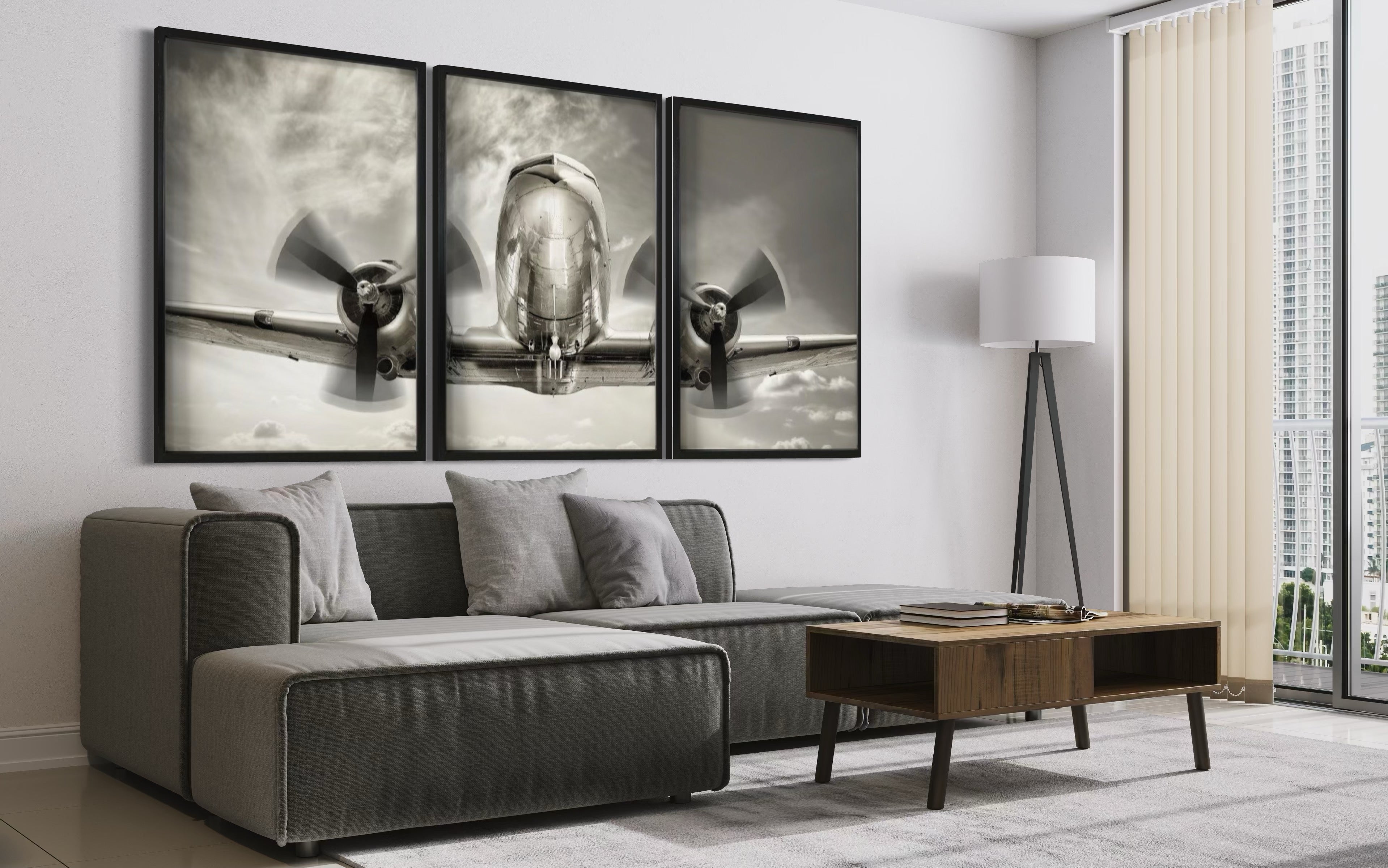 Set de 3 Cuadros Decorativos Vehículos 023 - Avión