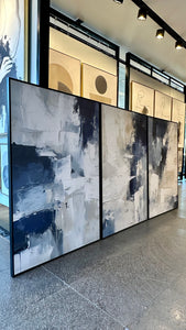 Set de 3 Cuadros Decorativos Abstract Colors 3 - 306 - Arte Moderno y Elegante en Tono Azul, Beige y Blanco-Triptico