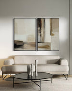 Cargar imagen en el visor de la galería, Set Cuadros Decorativos Abstracto Negro Arena 2 - 209 - Diptico Minimalista en Tonos Neutros Arte Estilo Nordico
