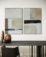 Cargar imagen en el visor de la galería, Set Cuadros Decorativos Abstracto Negro Arena 2 - 239 - Diptico Moderno y Minimalista en Negro, Beige y Cafe Tonos Neutros
