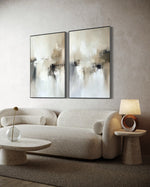 Cargar imagen en el visor de la galería, Set Cuadros Decorativos Abstracto Negro Arena 2 - 201 - Diptico Minimalista Estilo Nordico en Tonos Neutros
