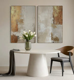 Cargar imagen en el visor de la galería, Set Cuadros Decorativos Abstracto Negro Arena 2 - 282 - Diptico Moderno y Elegante Arte Estilo Boho en Beige y Dorado Oro
