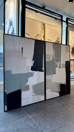 Cargar imagen en el visor de la galería, Set 2 Cuadros Decorativos Abstracto Negro Arena 075 - Diptico Moderno y Elegante Arte Minimalista Estilo Nordico en Tonos Neutros
