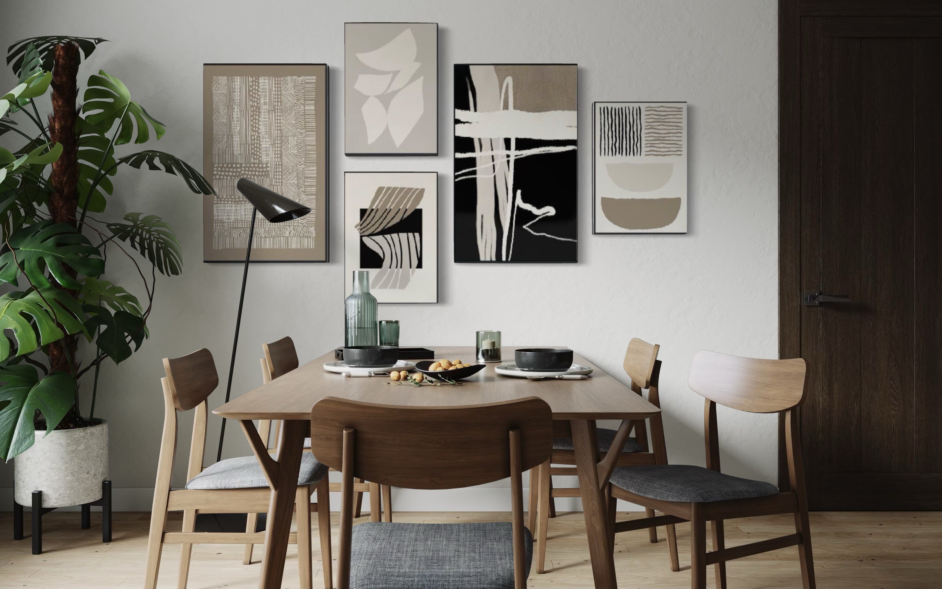 Set Cuadros Decorativos Abstracto Negro Arena 2 - 218A - 5piezas Minimalistas Arte Moderno Estilo Nordico en Tonos Neutros