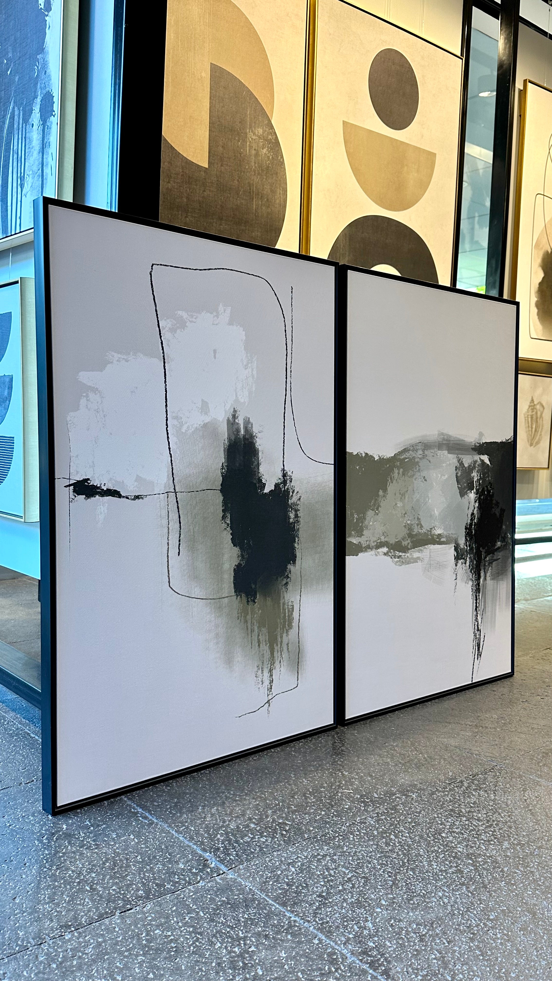 Set 2 Cuadros Decorativos Abstracto Negro Arena 072 - Diptico Moderno y Elegante Arte Minimalista Estilo Nordico en Blanco, Negro, Beige y Verde