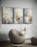 Cargar imagen en el visor de la galería, Set Cuadros Decorativos Abstracto Negro Arena 2-271 -Triptico  Moderno y Elegante en Tonos Negro, Gris, Beige y Dorado Oro
