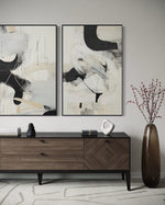 Cargar imagen en el visor de la galería, Set Cuadros Decorativos Abstracto Negro Arena 2 - 221 - Diptico Moderno Arte Minimalista Estilo Nordico Tonos Neutros

