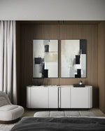 Cargar imagen en el visor de la galería, Set Cuadros Decorativos Abstracto Negro Arena 2 - 227 - Diptico Moderno y Minimalista Arte Estilo Nordico en Negro, Beige y Gris Tonos Neutros
