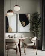 Cargar imagen en el visor de la galería, Set Cuadros Decorativos Abstracto Negro Arena 2 - 214 - Diptico Moderno y Elegante Arte Estilo Nordico en Tonos Neutros con Dorado Oro
