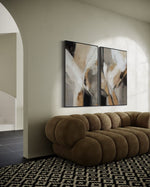 Cargar imagen en el visor de la galería, Set Cuadros Decorativos Abstracto Negro Arena 2 - 206 - Diptico Modernos Arte Minimalista estilo Boho en Tonos Neutros Cálidos
