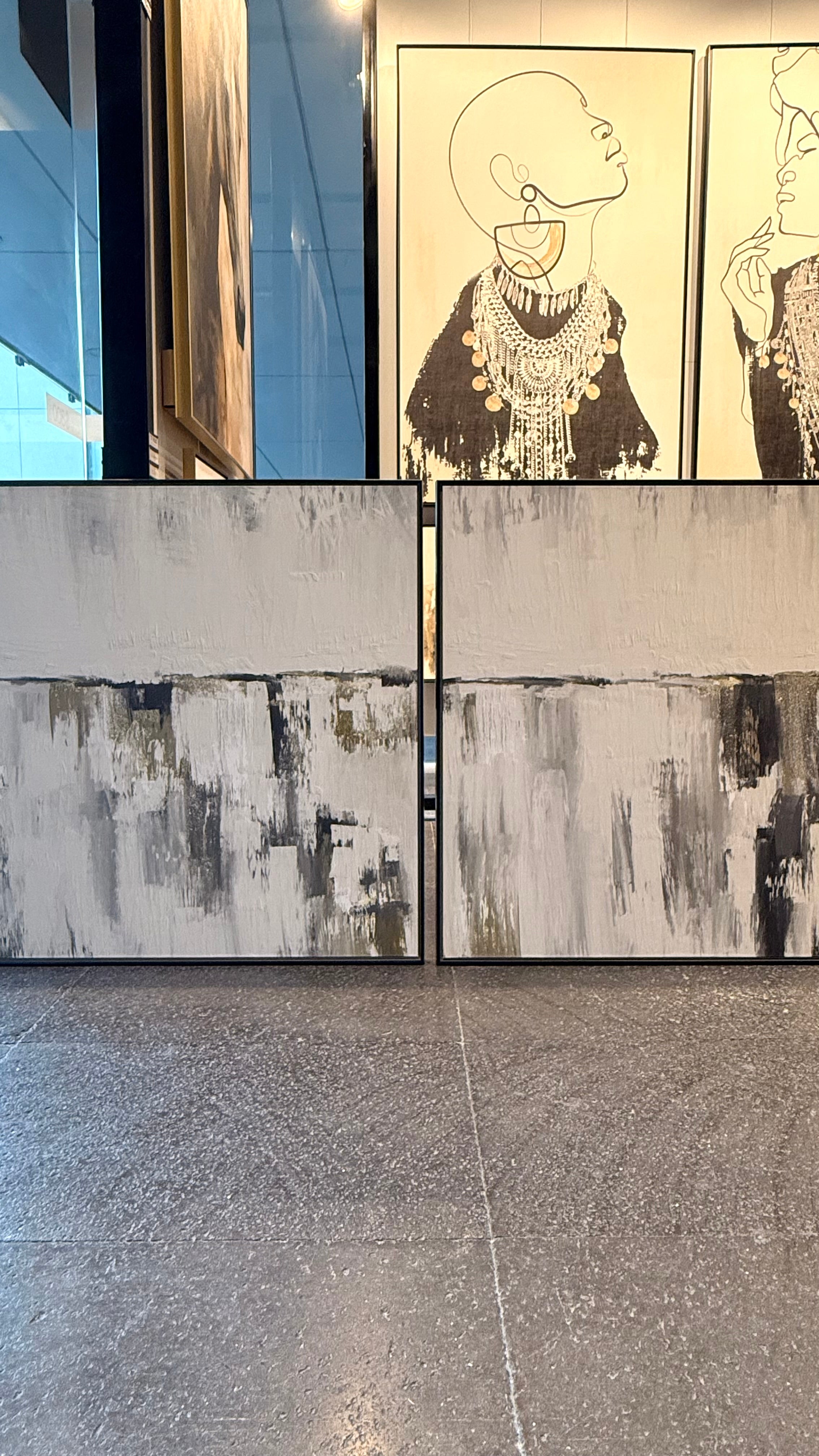 Set Cuadros Decorativos Abstracto Negro Arena 2 - 203 - Diptico Moderno y Minimalista Estilo Nordico en Tonos Neutros y un toque de Dorado Oro