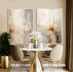 Cargar imagen en el visor de la galería, Set Cuadros Decorativos Abstracto Negro Arena 2 - 280 - Diptico Moderno y Elegante Arte Estilo Boho en Beige y Dorado Oro
