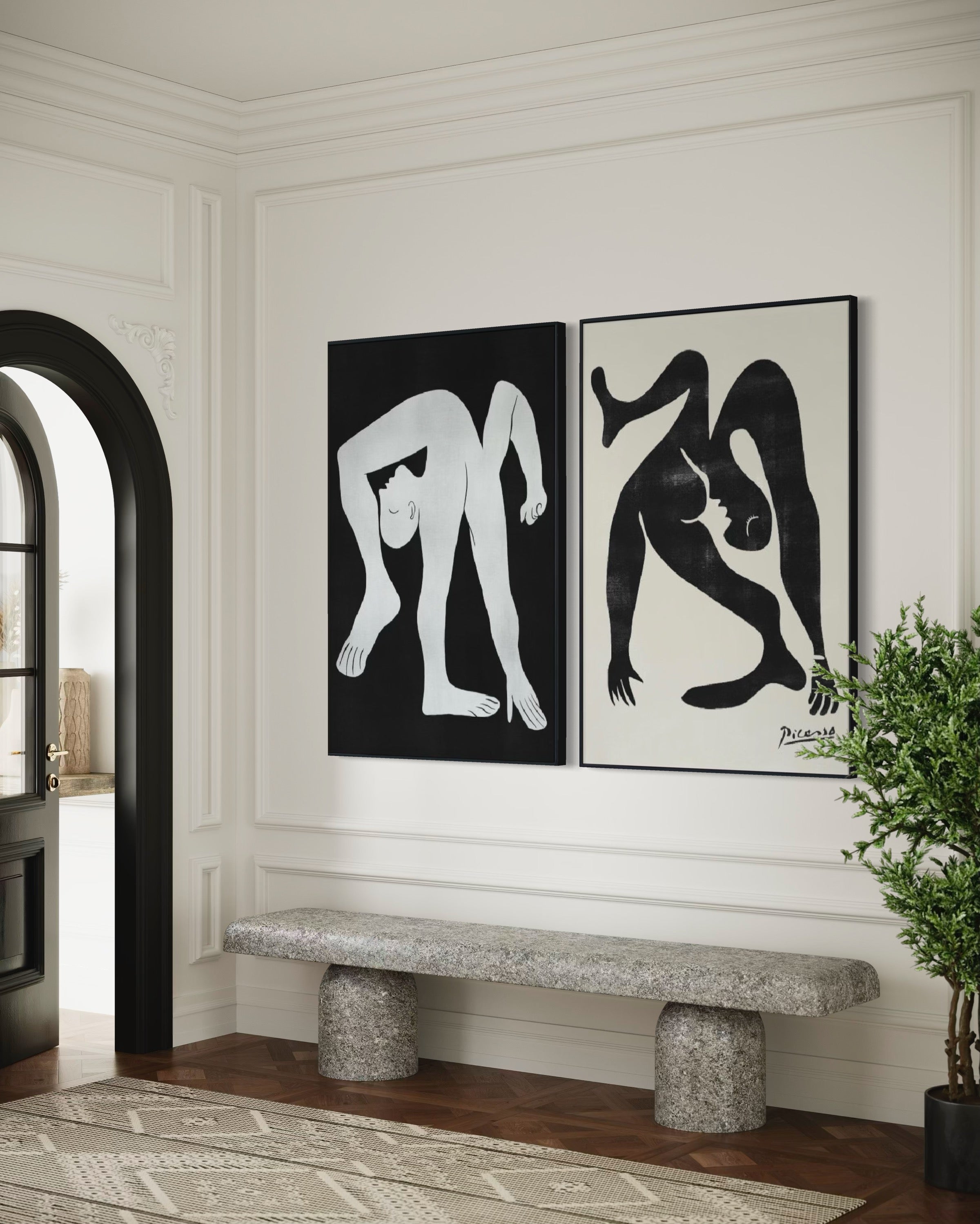 Set Cuadros Decorativos Abstracto Negro Arena 2-231 -Diptico