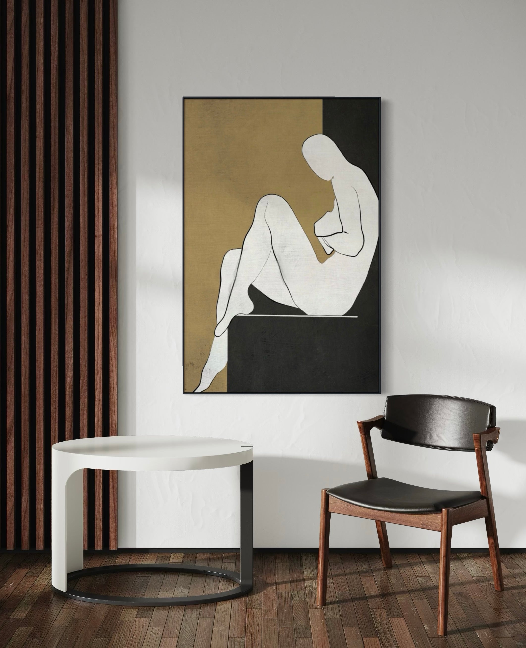 Cuadro Decorativo Abstracto Negro Arena 2-240 Silueta Femenina Arte Moderno y Minimalista Estilo Boho en Tonos Neutros