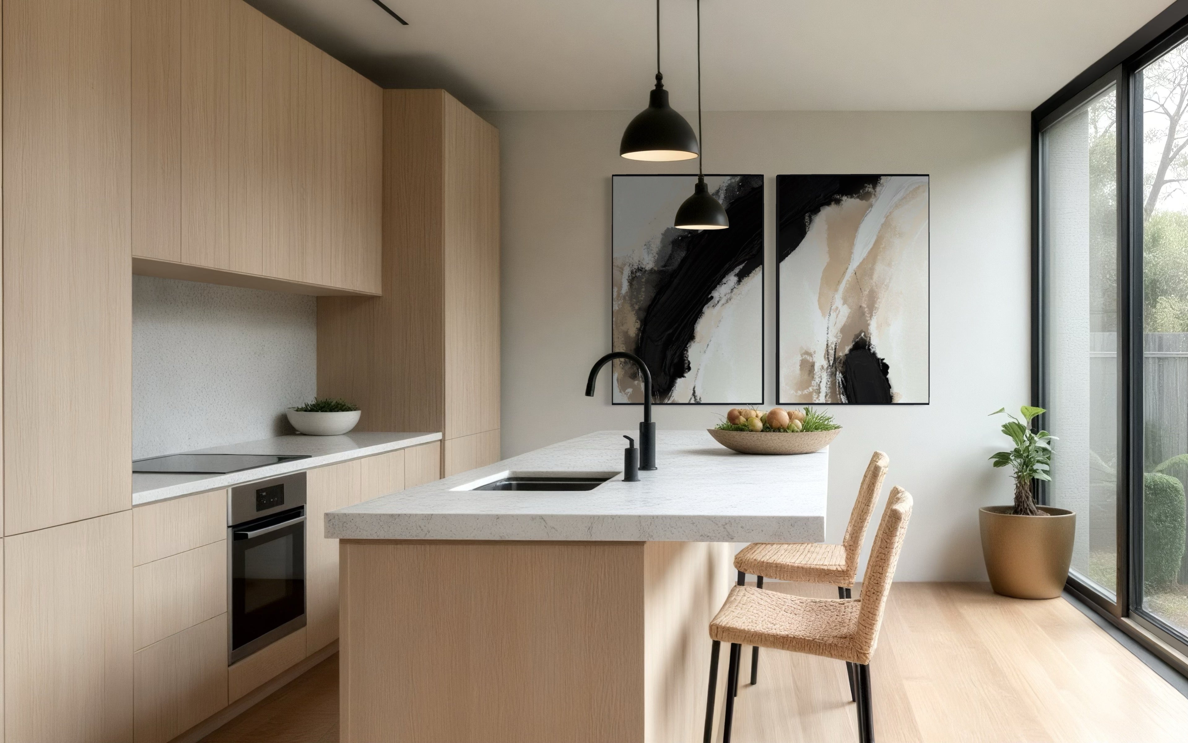 Set Cuadros Decorativos Abstracto Negro Arena 2 - 212 - Diptico Moderno y Minimalista en Tonos Negro y Beige Colores Neutros Estilo Nordico