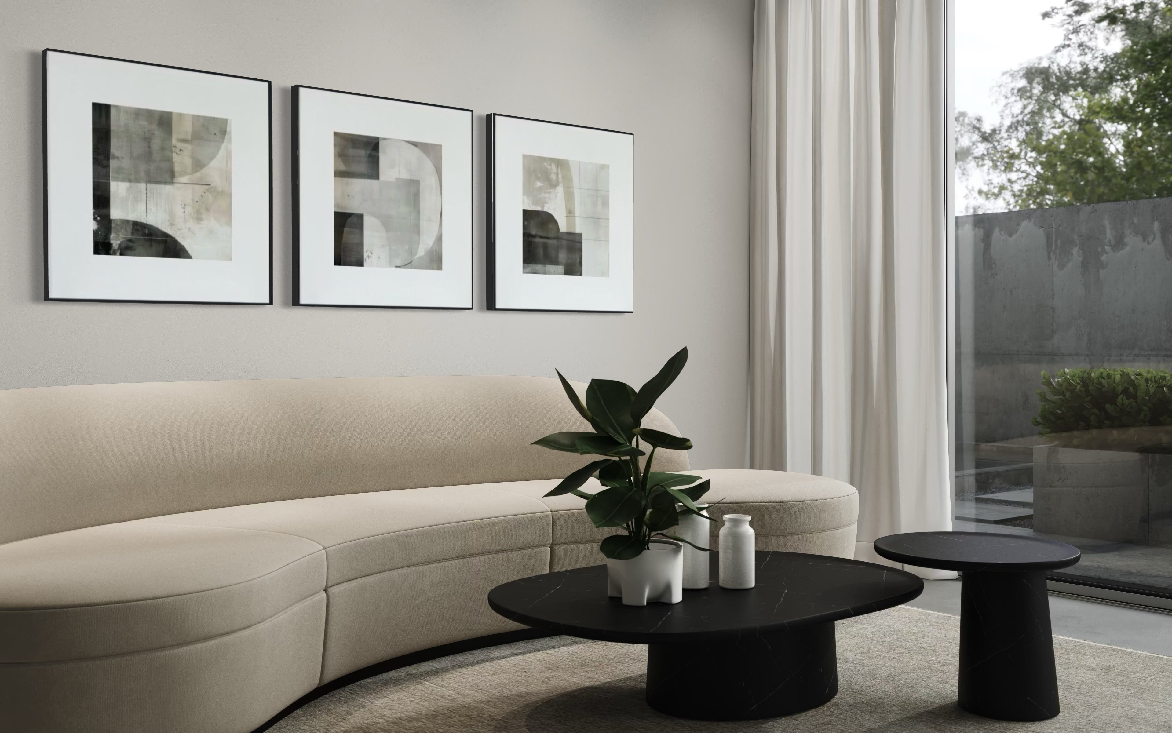 Set Cuadros Decorativos Abstracto Negro Arena  2 - 232 - Triptico Moderno y Elegante Arte Minimalista Estilo Nordico