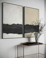 Cargar imagen en el visor de la galería, Set Cuadros Decorativos Abstracto Negro Arena 2-241 - Diptico Moderno y Minimalista Arte Estilo Nordico Tonos Neutros
