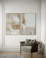 Cargar imagen en el visor de la galería, Set Cuadros Decorativos Abstracto Negro Arena 2 - 279 - Diptico Moderno y Elegante Arte Estilo Boho en Blanco, Beige y Dorado Oro

