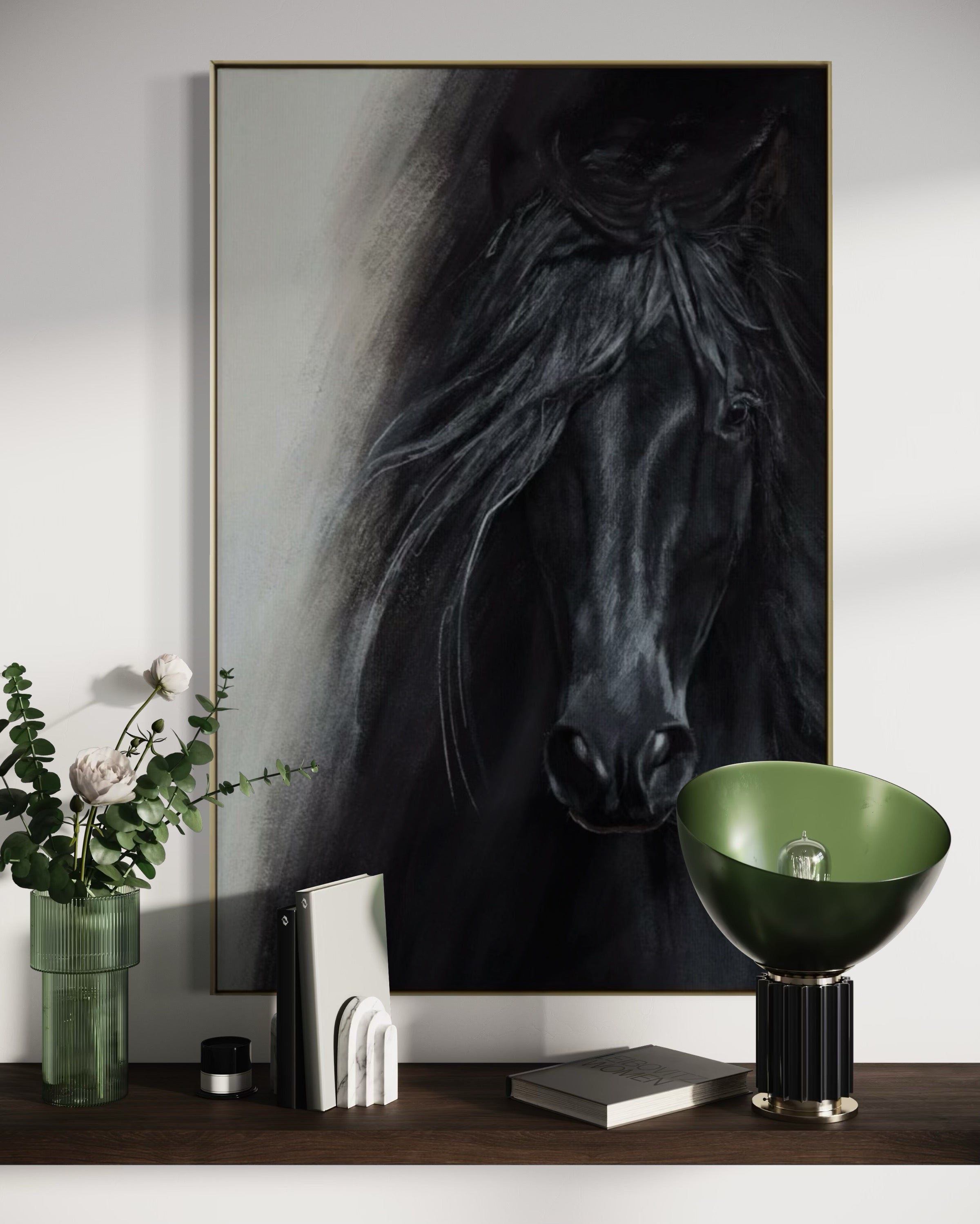 Cuadro Decorativo Abstracto Negro Arena 2-262 - Caballo Negro Arte Moderno Estilo Boho en tonos Neutros