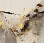Cargar imagen en el visor de la galería, Set 3 Cuadros Decorativos Abstracto Negro Arena 076 abc - Triptico Moderno y Elegante Estilo Nordico en Negro, Beige y Dorado Oro

