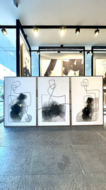 Cargar imagen en el visor de la galería, Set 3 Cuadros Decorativos Abstracto Negro Arena 010 - Trazo Línea Continua Siluetas Femeninas Estilo Boho Minimalista - Triptico
