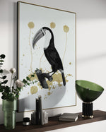 Cargar imagen en el visor de la galería, Cuadro Decorativo Abstracto Negro Arena 2-268 - Boceto de Tucan, Aves en Blanco, Negro y Dorado Oro Arte Moderno Estilo Boho
