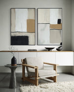 Cargar imagen en el visor de la galería, Set Cuadros Decorativos Abstracto Negro Arena 2 - 217 - Diptico Moderno y Elegante Arte Estilo Nordico Tonos Neutros
