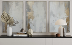 Cargar imagen en el visor de la galería, Set Cuadros Decorativos Abstracto Negro Arena 2 - 278 - Triptico Moderno y Elegante Arte Estilo Nordico en Blanco, Gris y Dorado Oro

