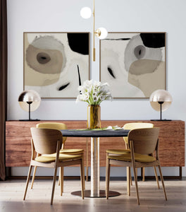 Set Cuadros Decorativos Abstracto Negro Arena 2-234 - Diptico Moderno y Elegante Estilo Nordico en Beige y Negro Tonos Neutros